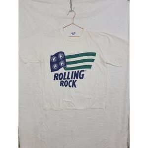 RARE Vintage XL Genuine Rolling Rock Beer T Shirt Mens White USA FAST shipping‎